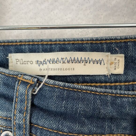 Pilcro Jeans Women’s 29 Blue Denim SLIM STRAIGHT Crop Raw Hem Anthropolgie - Picture 8 of 11